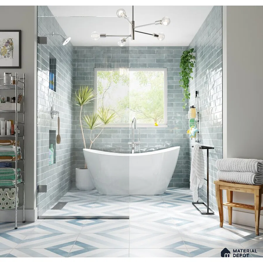 Teal Tranquility Stylish Tiles and Bathtub Retreat in Bathroom | Material Depot