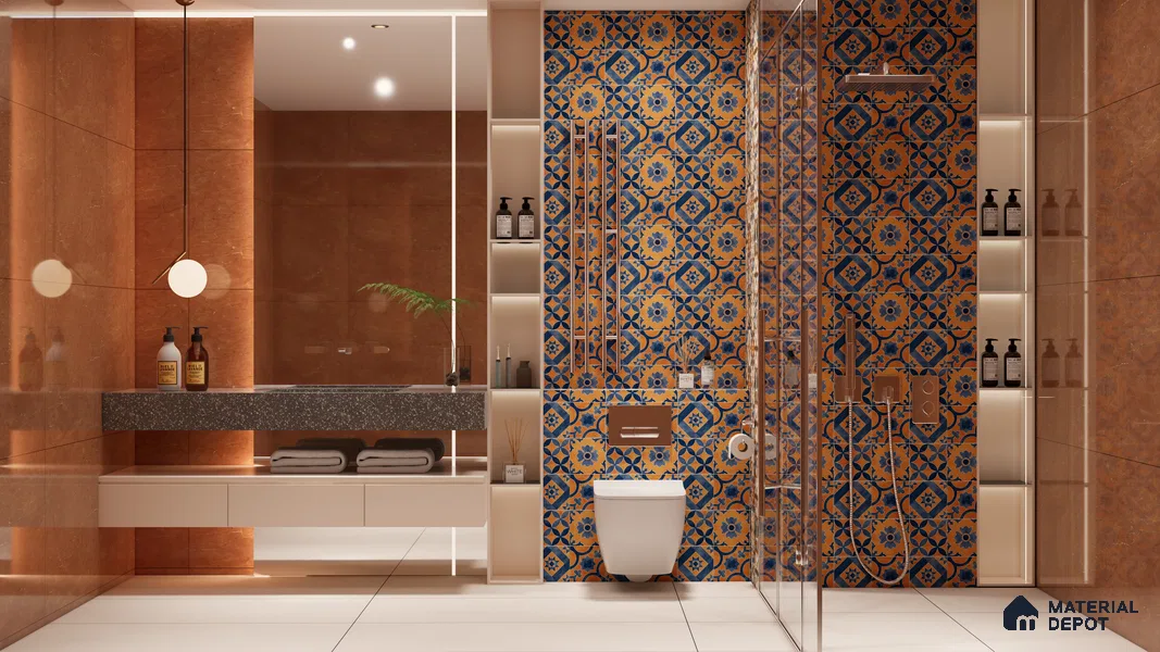 Moroccan Floor & Wall Tile TL 05419 Morissa Brown Medina 1 ft x 1 ft Ceramic Matte Finish - 7.5 mm | Suitable for Bathroom, Kitchen, Balcony | Please Expect a Slight Variation of Pattern