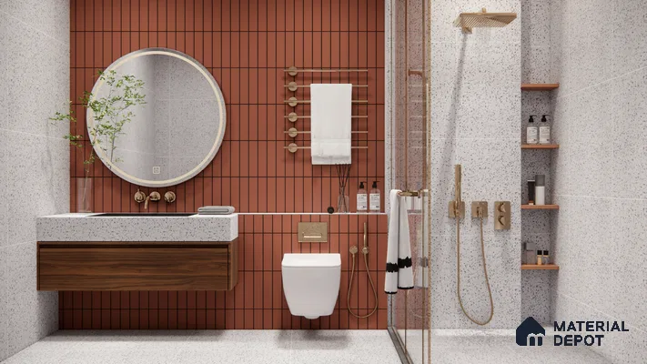 Subway Solid Wall Tile TL 05230 Sheen Teracotta 12 x 3 inch Vitrified Matte Finish - 8 mm | 21 Random Faces | Suitable for Accent / Feature Walls, Bathroom, Kitchen Wall & Backsplashes