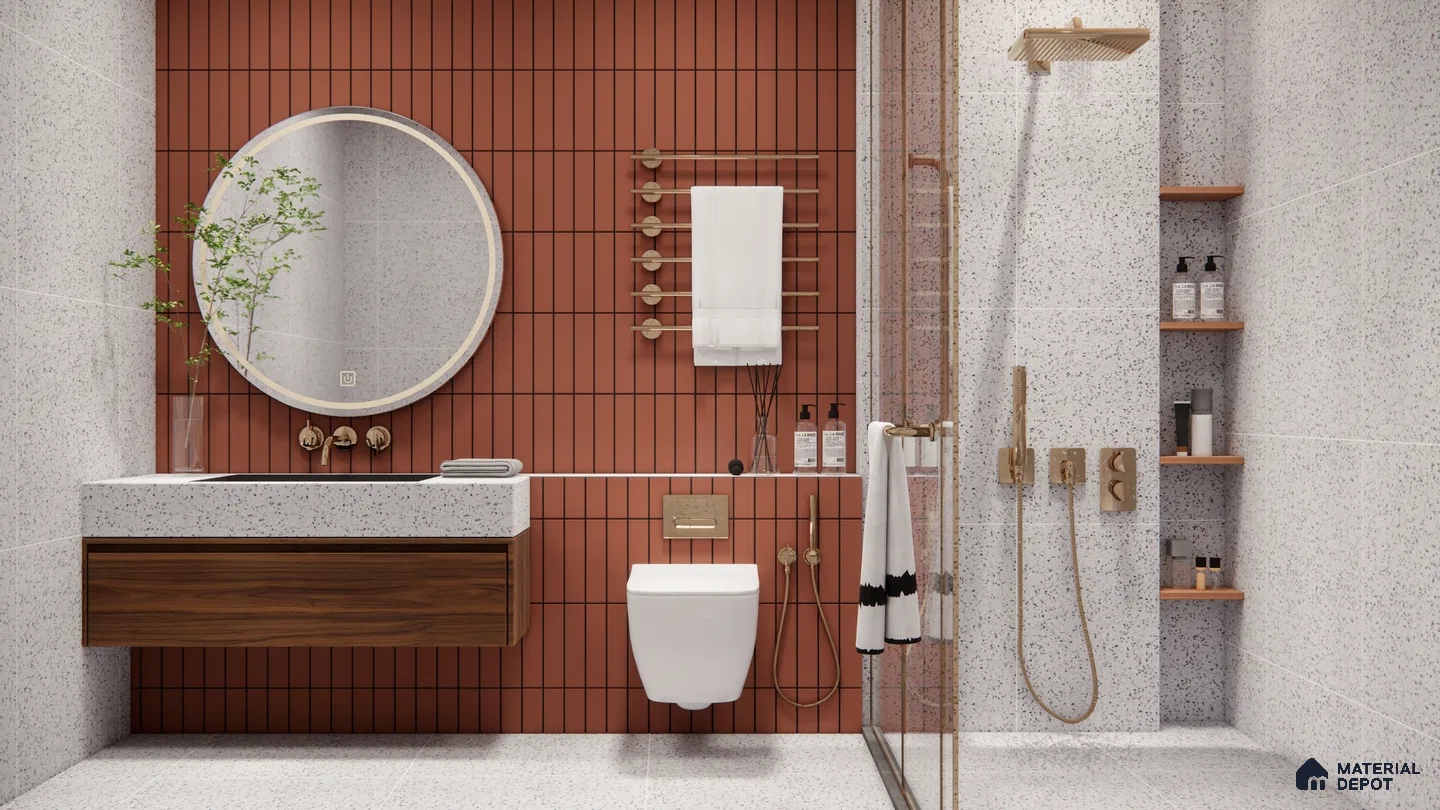 Terracotta & Terrazzo Harmony in a Contemporary Bathroom | Material Depot