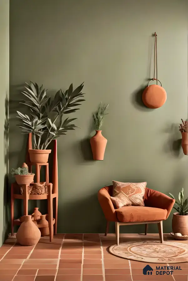 Sage Green and TerracottaThemed Living Room Design | Material Depot