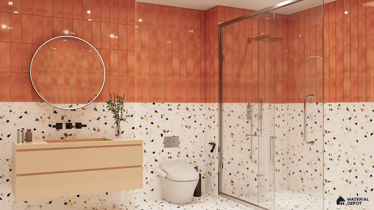 Terracotta Glaze & Terrazzo Charm for a Refreshing Bathroom Retreat | Material Depot