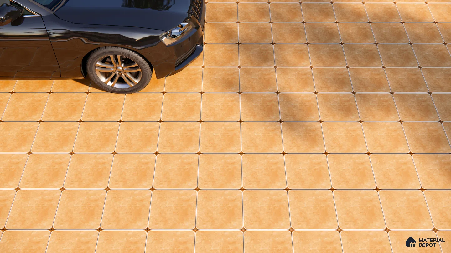 Greek Key Pattern Outdoor Parking Tiles in Beige & White | Material Depot