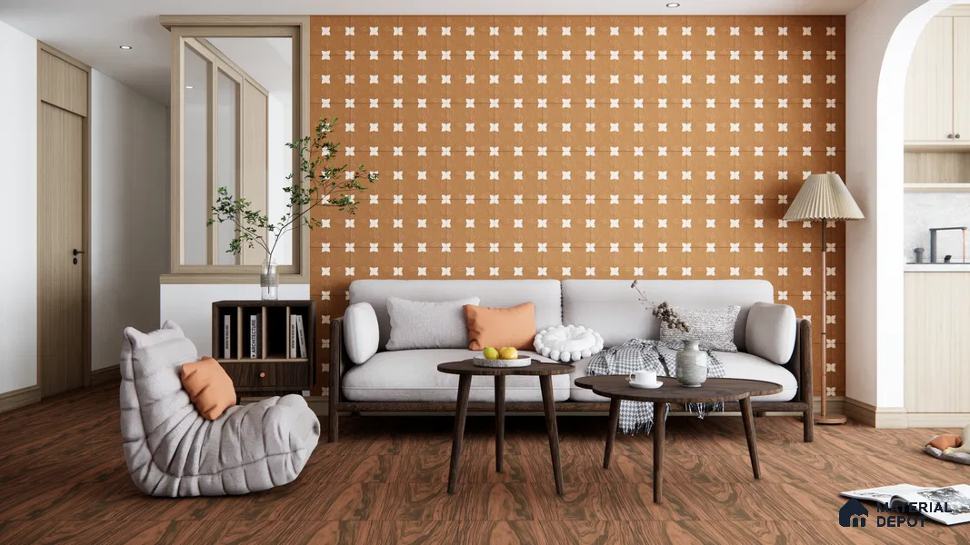 Moroccan Wall & Floor Athangudi Tile TL 05859 B Zellige Terracotta Floral Brown 1 ft x 1 ft Porcelain Matte Finish - 9 mm | Suitable for Bathroom, Kitchen, Balcony | Please Expect a Slight Variation of Pattern