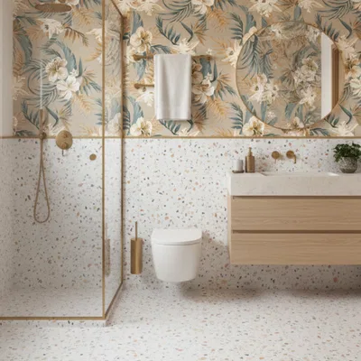 Closeup application image of Retro Terrazzo Tiles