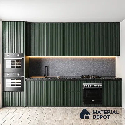 Textured Dark Green Kitchen with Modern Appliances | Material Depot