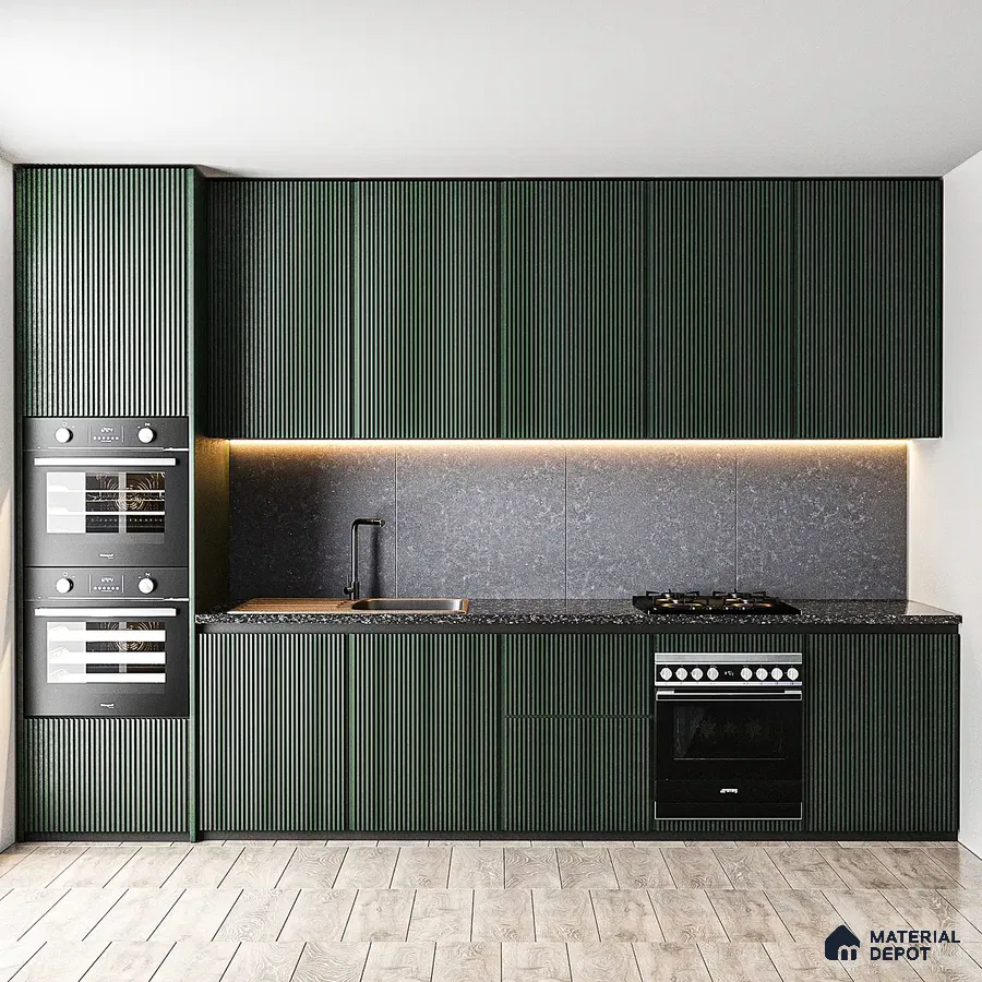 Textured Dark Green Kitchen with Modern Appliances | Material Depot