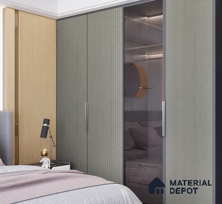 Textured and Glass Wooden Laminate Wardrobe for Modern Bedroom Design | Material Depot