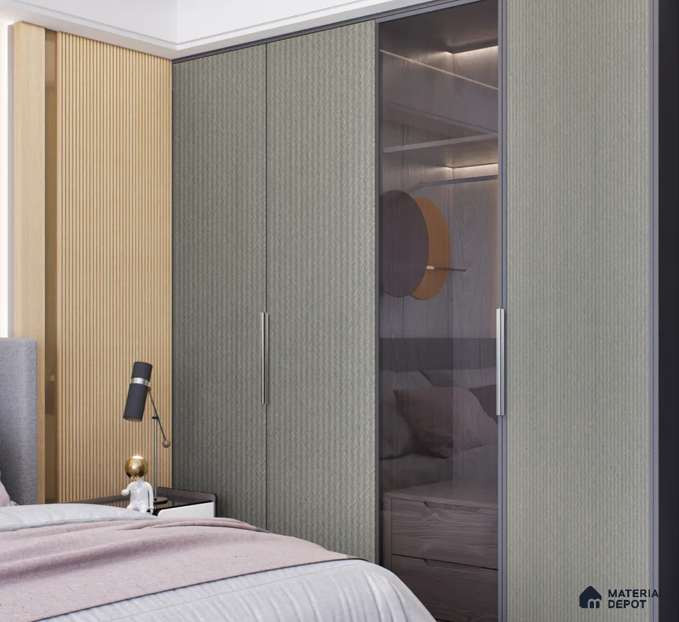 Textured and Glass Wooden Laminate Wardrobe for Modern Bedroom Design | Material Depot