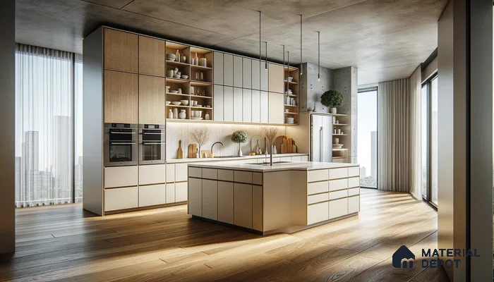Textured Harmony in High-Rise Kitchen with Golden Sunlight | Material Depot