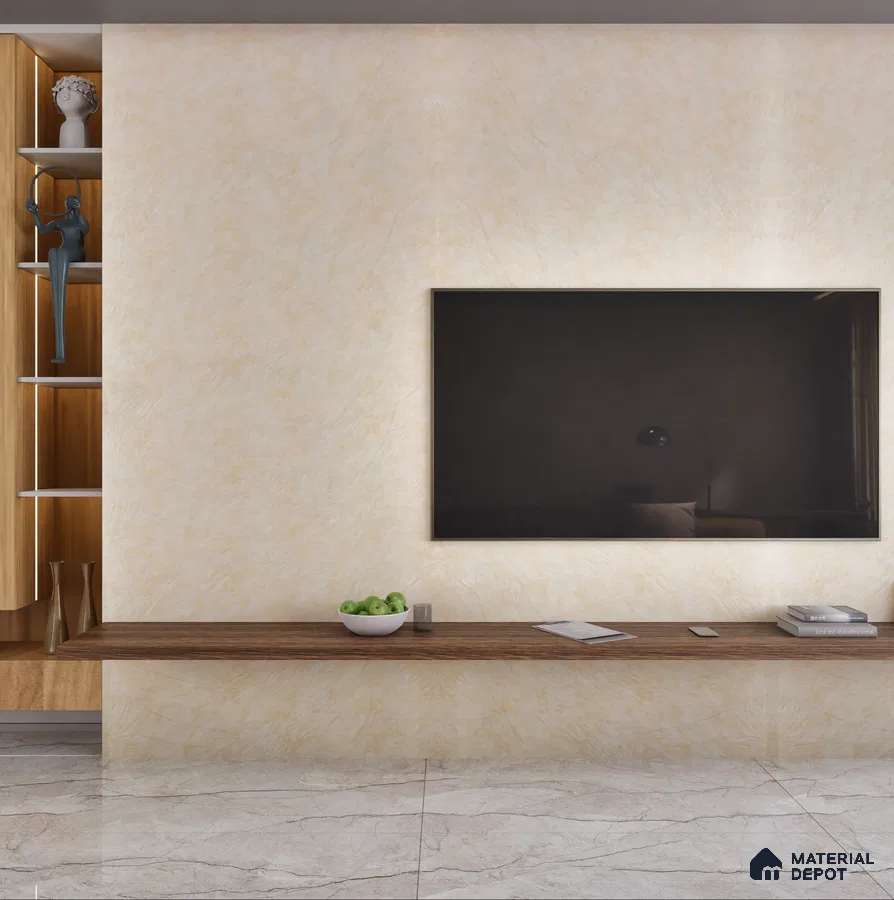 Textured Wall with Modern TV and Shelving | Material Depot