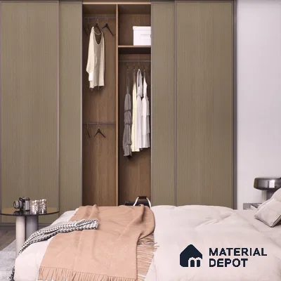Textured Wooden Laminate Sliding Wardrobe for Cozy Bedroom Design | Material Depot