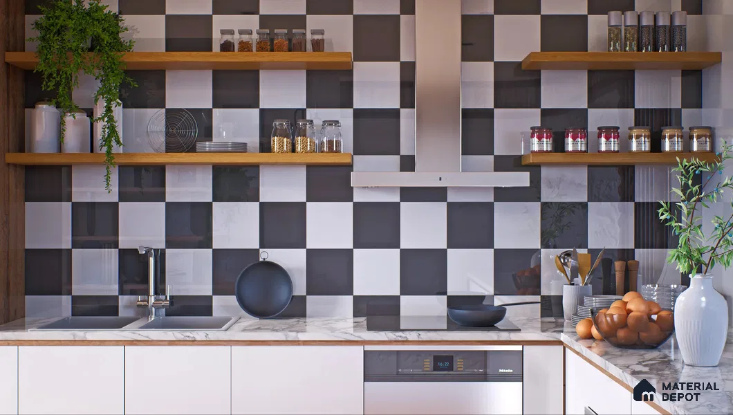 Subway Wall Tile TL 00055 C 4 x 4 inch Black Plain Glossy Finish Ceramic Wall Tile - 5.8 mm | Suitable For Restaurant, Bathroom, Kitchen