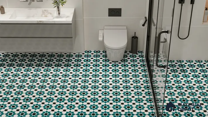 Moroccan Wall & Floor Tile TL 00250 Green 1 ft x 1 ft Matte Finish Ceramic Tile - 9 mm | Suitable For Kitchen, Bathroom, Dining Area | Please Expect a Slight Variation of Pattern