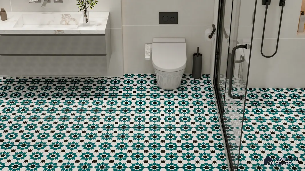 Moroccan Wall & Floor Tile TL 00250 Green 1 ft x 1 ft Matte Finish Ceramic Tile - 9 mm | Suitable For Kitchen, Bathroom, Dining Area | Please Expect a Slight Variation of Pattern