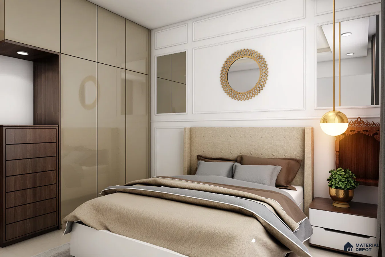 Cozy Master Bedroom: Timeless Elegance and Space Efficiency