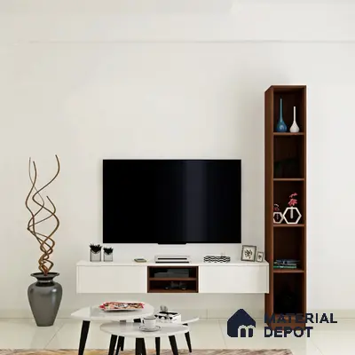 Chic White & Wooden Wall-Mounted TV Unit