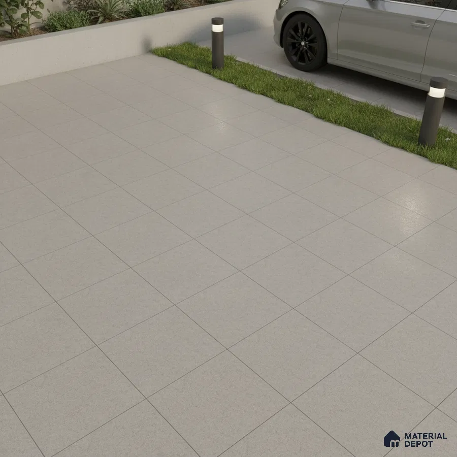 Modern parking with light grey matte anti-skid floor tiles