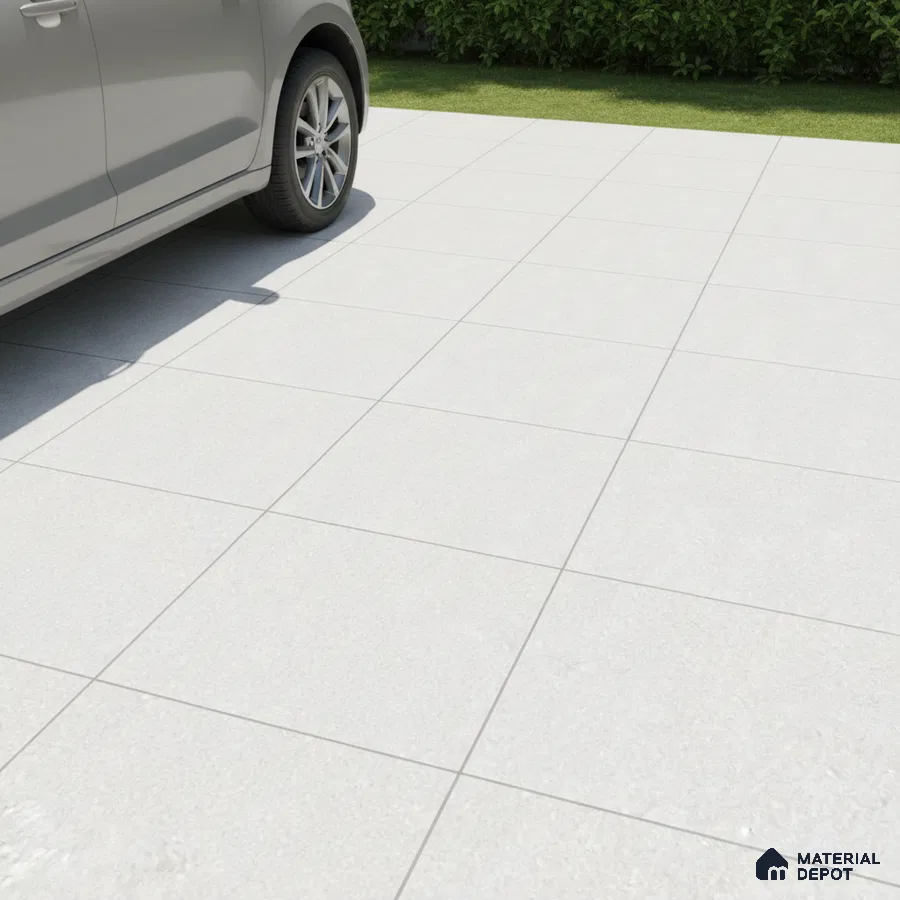 Modern parking area with light grey matte finish outdoor floor tiles