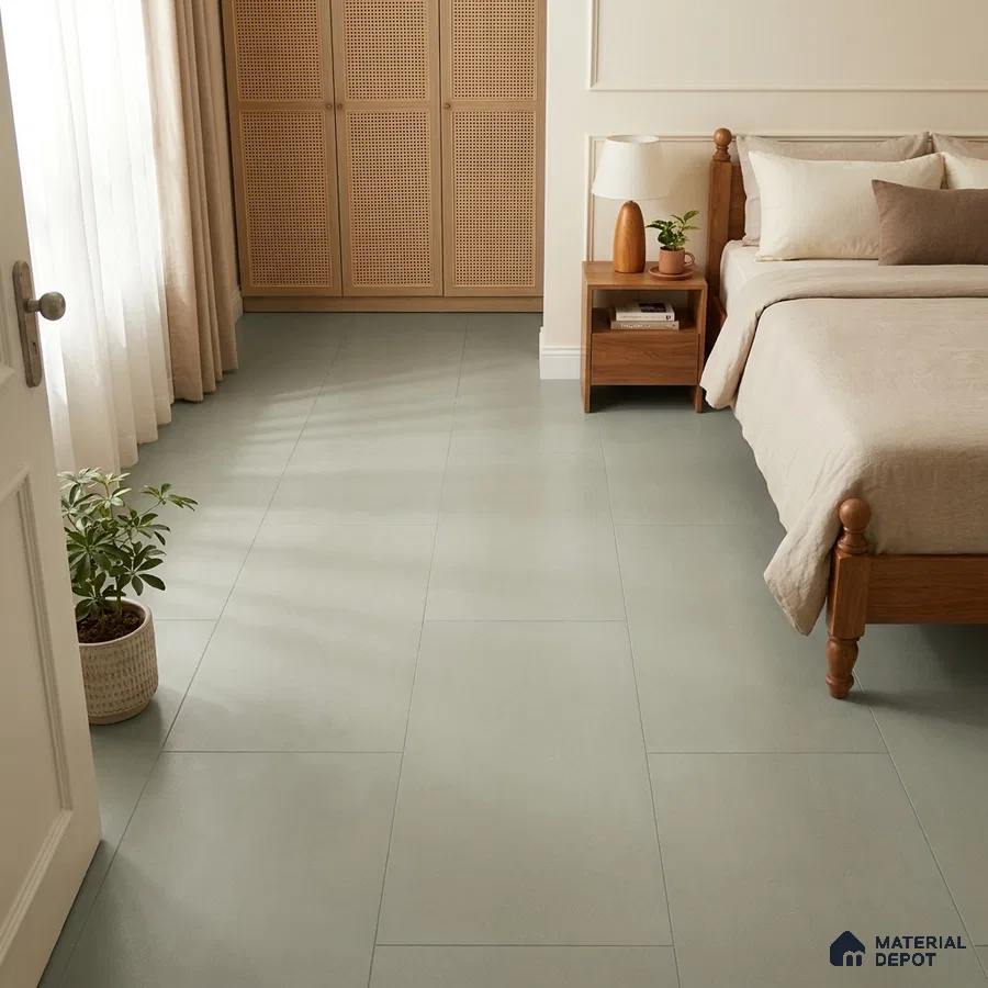 Modern Bedroom with Sage Green Matte Floor Tile