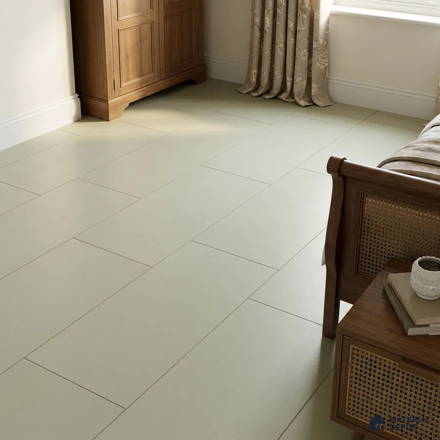Traditional Bedroom with Pale Sage Green Matte Floor Tile