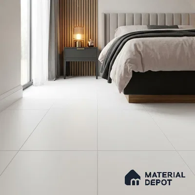 Minimalist Bedroom with Snow White Matte Floor Tile