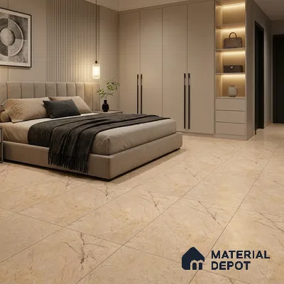 Modern Bedroom with Cream Marble-Look Floor Tile