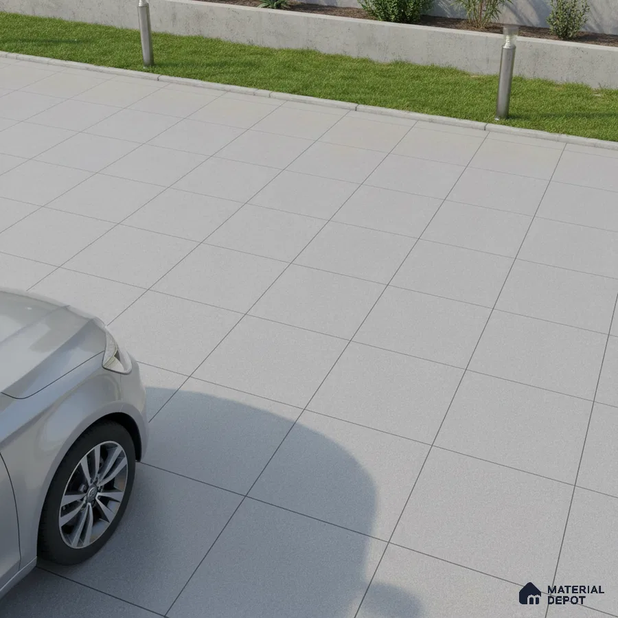 Modern parking area with light grey anti-skid outdoor floor tiles