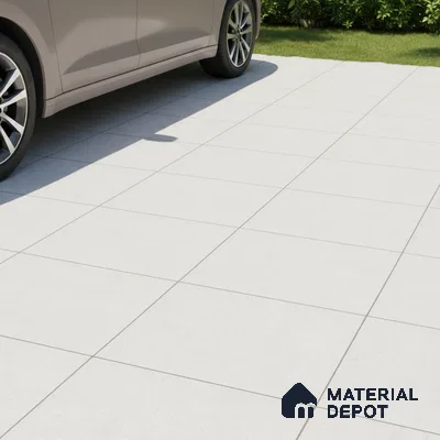 Modern parking area with matte white outdoor floor tiles