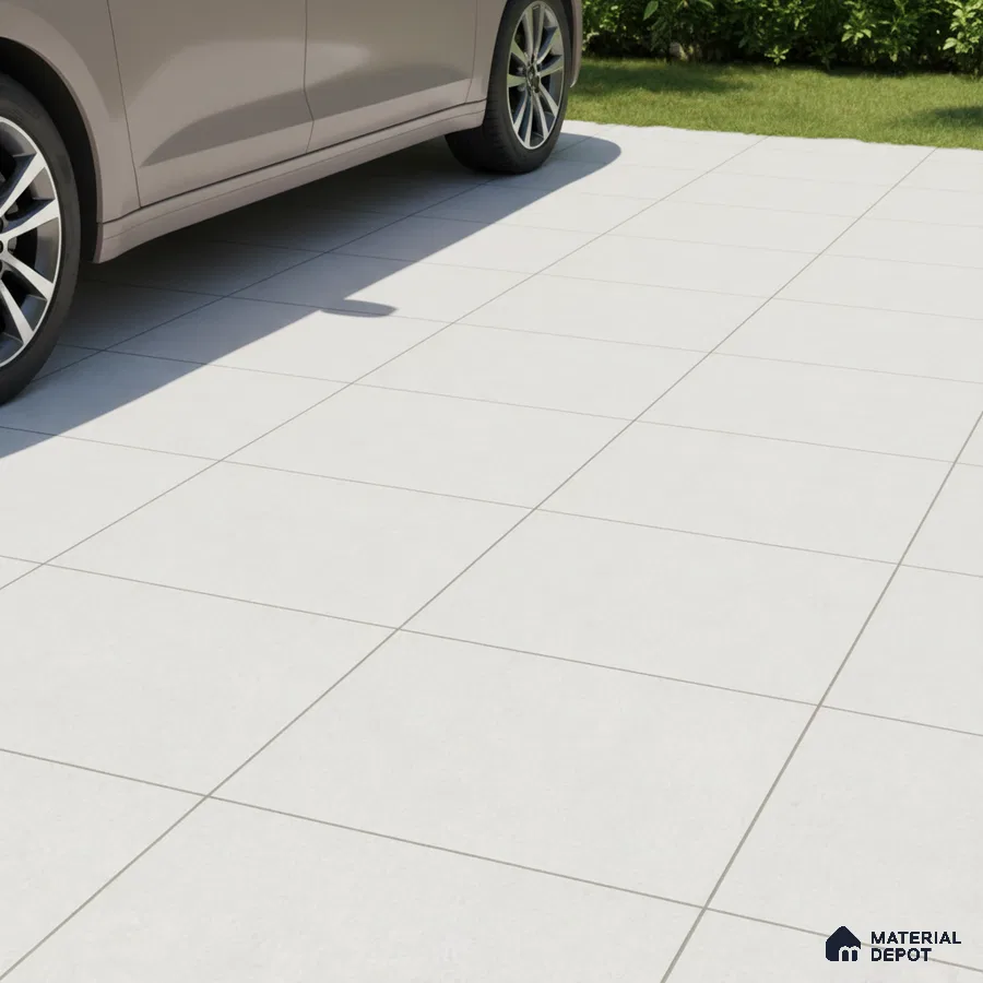 Modern parking area with matte white outdoor floor tiles
