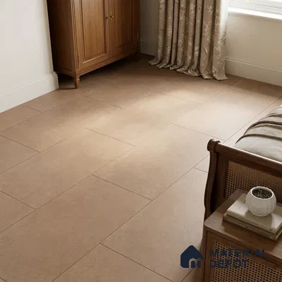 Traditional Bedroom with Taupe Cement-Look Floor Tile