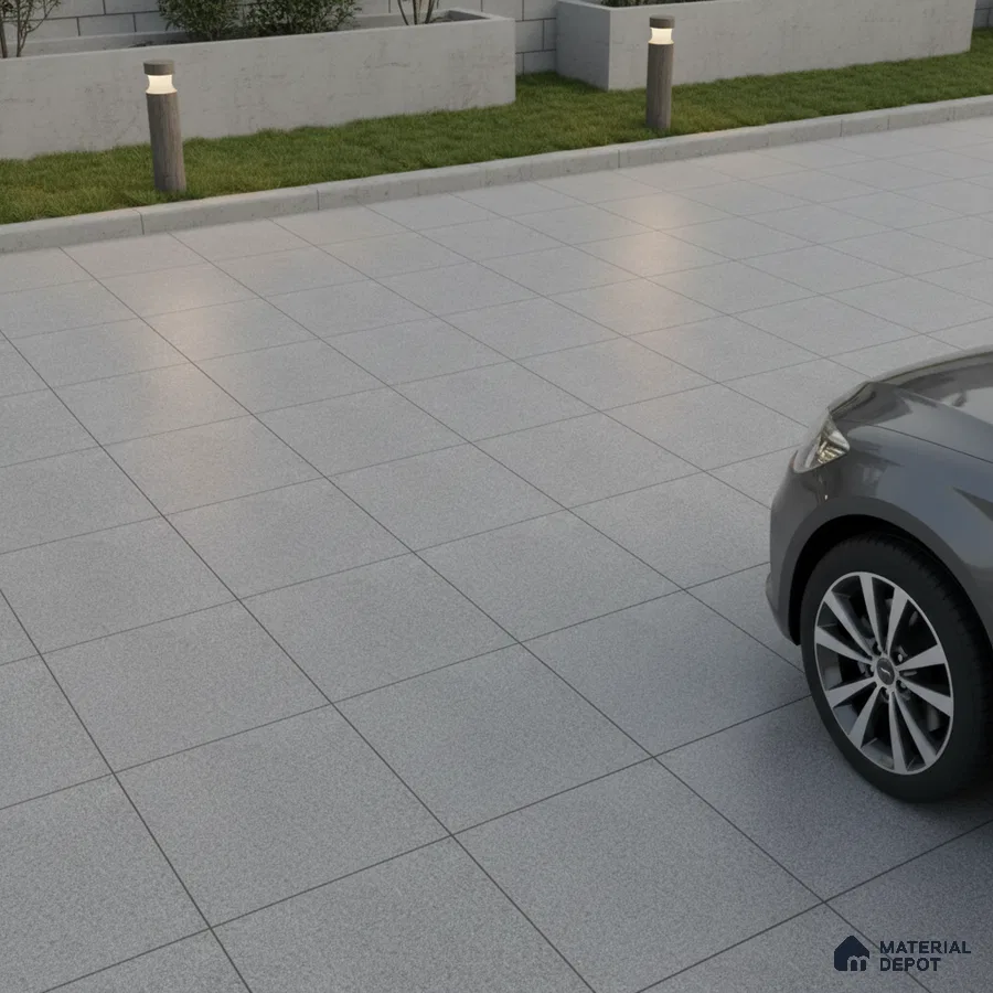 Modern parking area with light grey anti-skid outdoor floor tiles