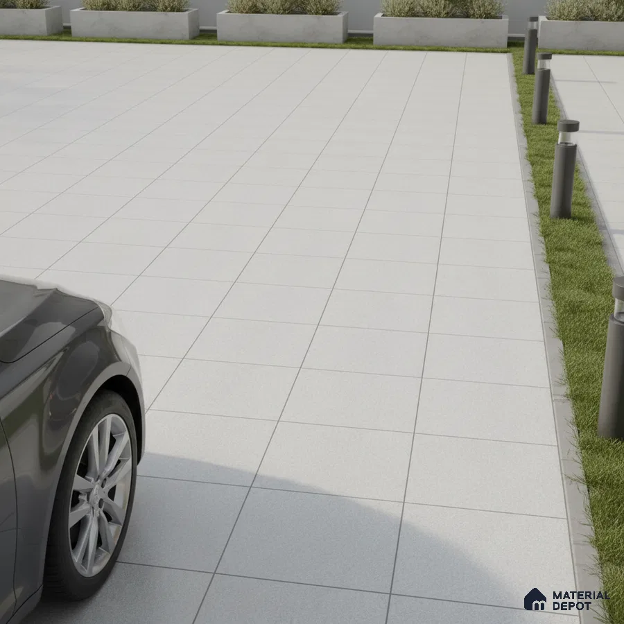 Modern parking area with matte white outdoor floor tiles