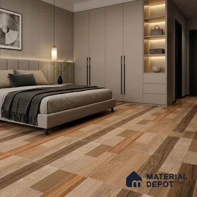 Modern Bedroom with Multi-Tone Wood-Look Plank Floor Tile