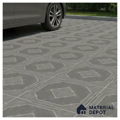 Modern parking with grey geometric patterned anti-skid floor tiles