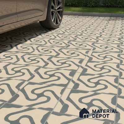 Modern parking with geometric patterned outdoor floor tiles