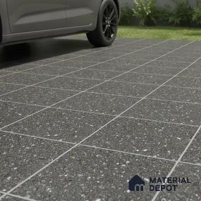 Modern parking area with dark grey terrazzo floor tiles