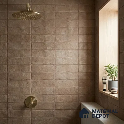 Modern Bathroom with Brown Rustic Subway Shower Tile