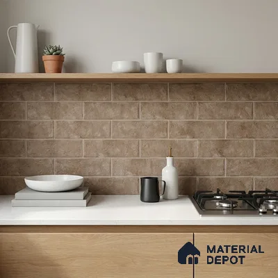 Modern Kitchen with Brown Rustic Subway Tile Backsplash