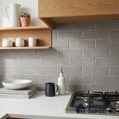 Modern Kitchen with Light Grey Subway Tile Backsplash