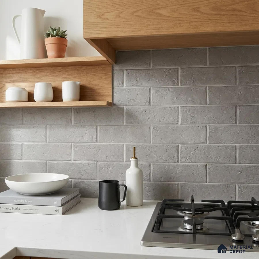 Modern Kitchen with Light Grey Subway Tile Backsplash