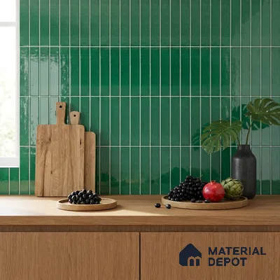 Modern Kitchen with Emerald Green Glossy Subway Backsplash