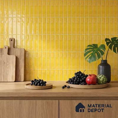 Modern Kitchen with Bright Yellow Glossy Subway Backsplash