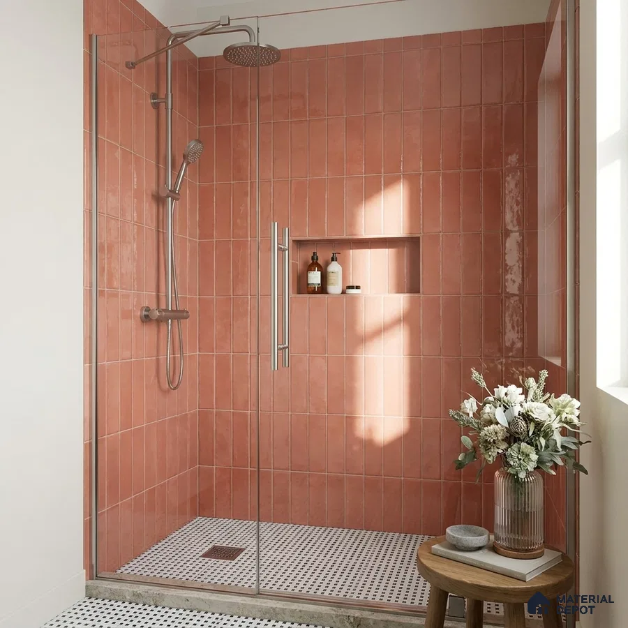 Modern Bathroom with Terracotta Subway Tile Shower