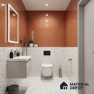 Modern Bathroom with Terracotta Subway Tile and Terrazzo