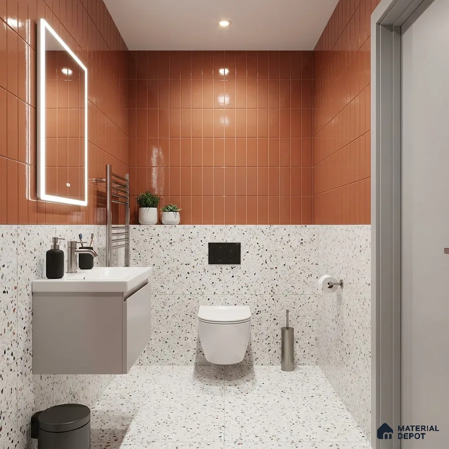 Modern Bathroom with Terracotta Subway Tile and Terrazzo