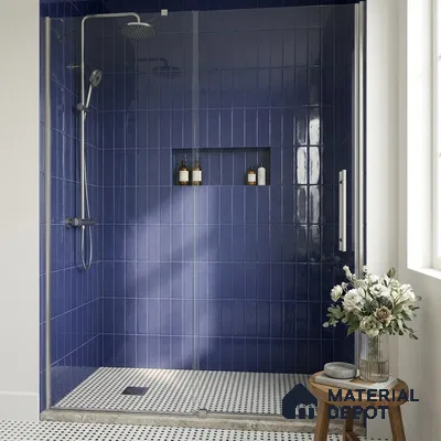 Modern Bathroom with Glossy Cobalt Blue Subway Shower Tile