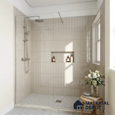 Modern Bathroom with Glossy Greige Finger Mosaic Wall Tile and Mosaic Floor