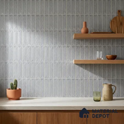 Modern Kitchen with Grey Textured Chevron Tile Backsplash