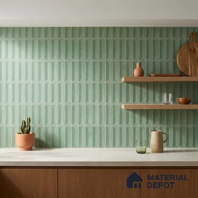 Modern Kitchen with Sage Green Geometric Picket Tile Backsplash